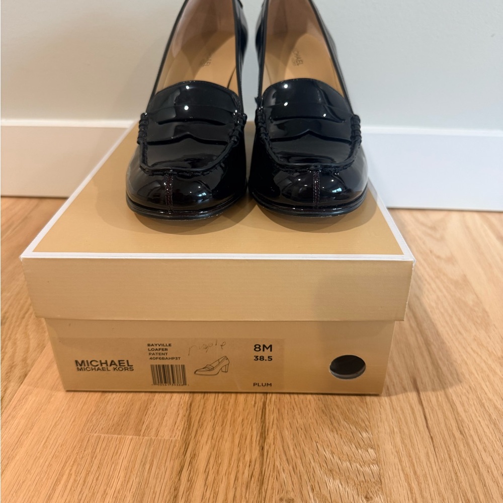 MICHAEL Michael Kors Black Patent Leather Penny Loafers